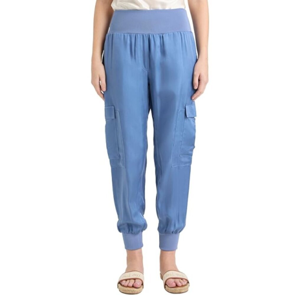 Cinq à Sept 'Giles' Satin Cargo Jogger Pants, Blue Corn